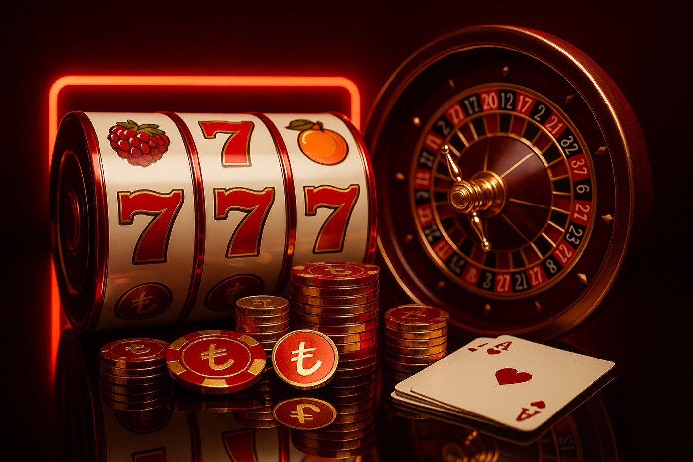 Pin-Up online casino slot makarası, rulet çarkı ve Türk Lirası jetonları
