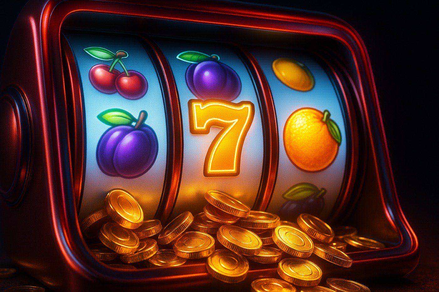 Meyve ve yedi sembollü parlayan online slot makinesi makaraları